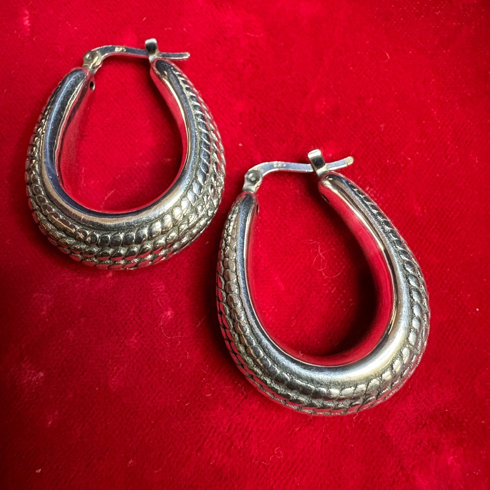 Earrings 925 Sterling Silver Large Oval Snake Skin Textured Vintage Inspired